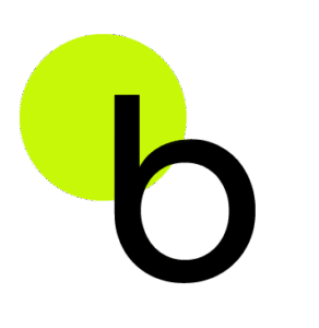 Sarı yeşil daire ve siyah 'b' harfinden oluşan minimalist logo tasarımı